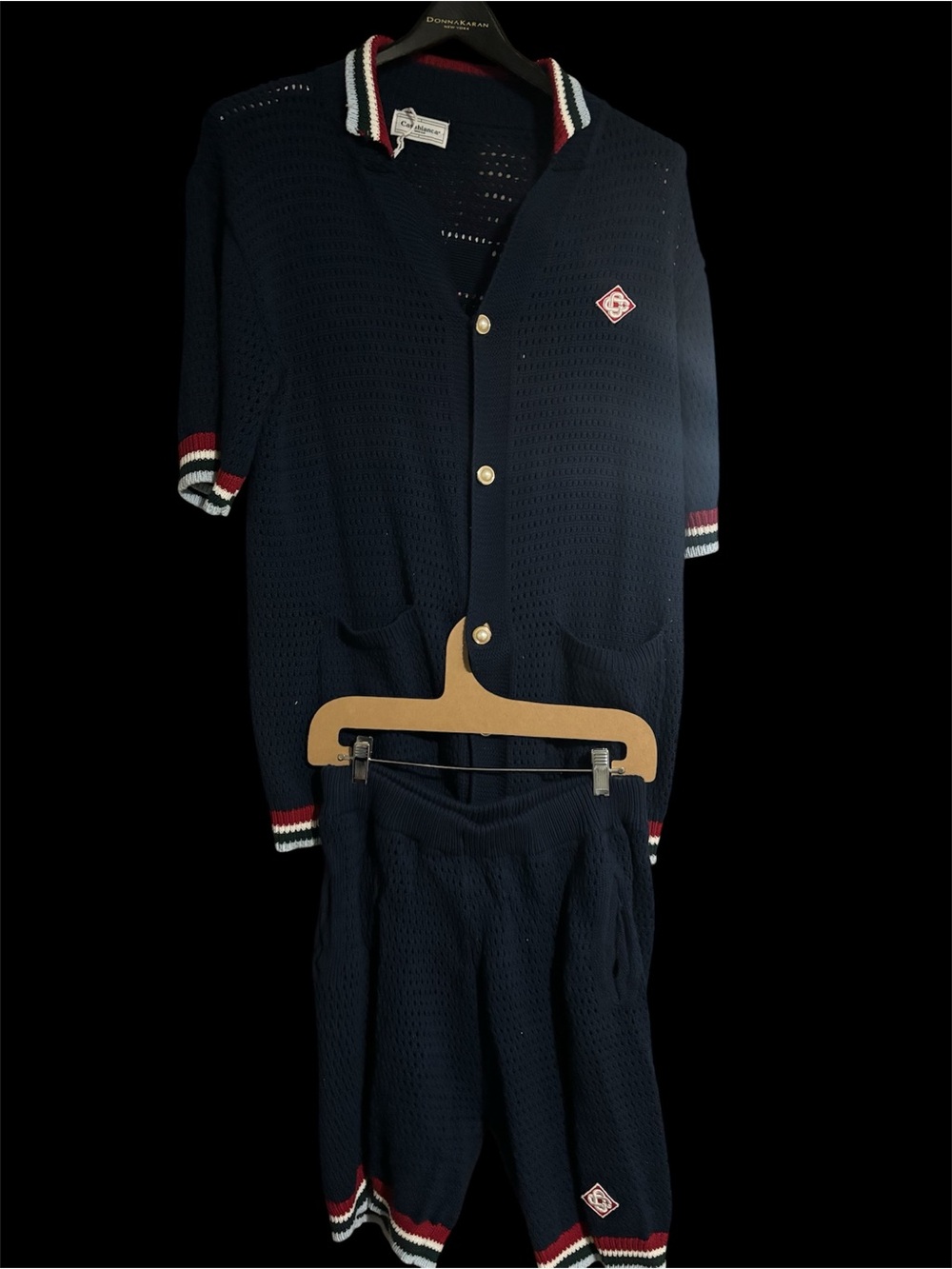 Casablanca Navy Knit Top and Bottom with Red & White Trim